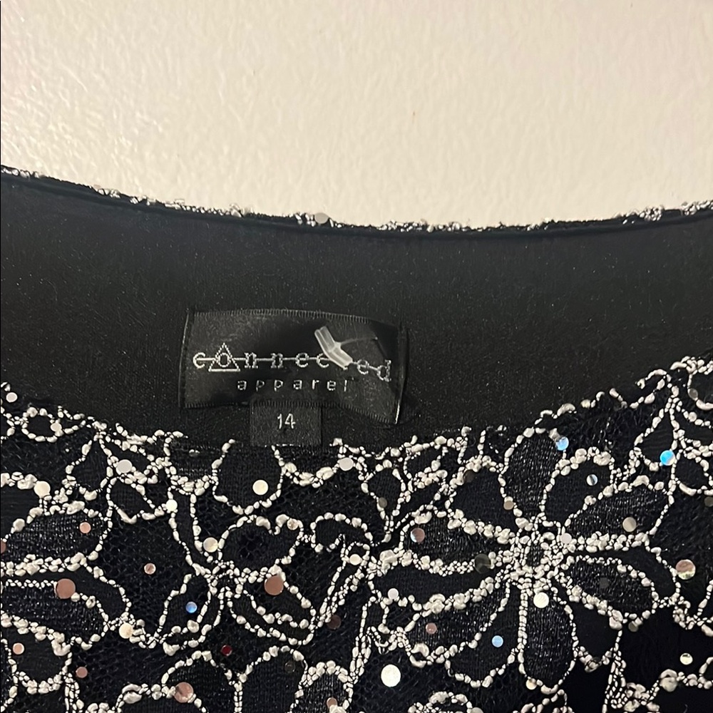 Connected Apparel Black Dress with White Floral Design